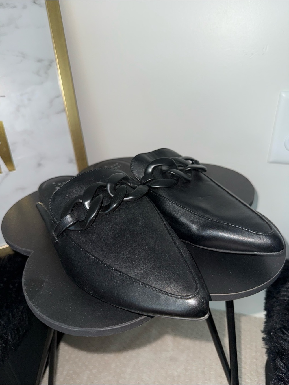 Target Mules - Black Pointed Chain-Detail Women’s Slip-On Loafers